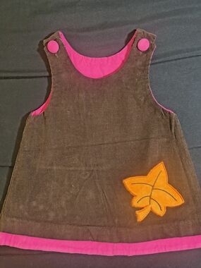 Interchangeable Brown Corduroy Dress with Pink Trim and Orange Leaf Applique